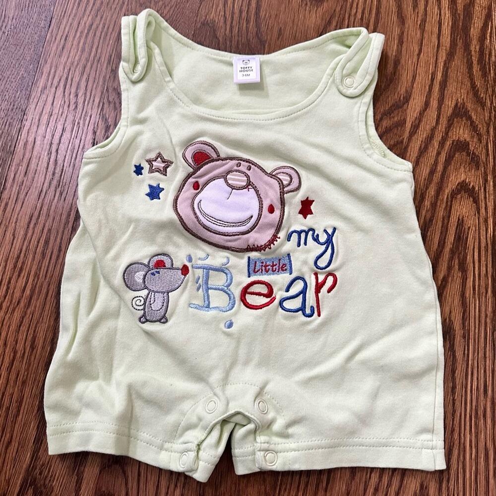 Toffy House light green teddy bear romper, size 3-6 months